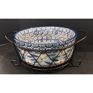 Temptations By Tara Old World‎ Blue Floral 1.5 Quart Baking Dish Wire Rack Round